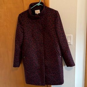 LOFT Burgundy/Navy Leopard Print Coat Size M